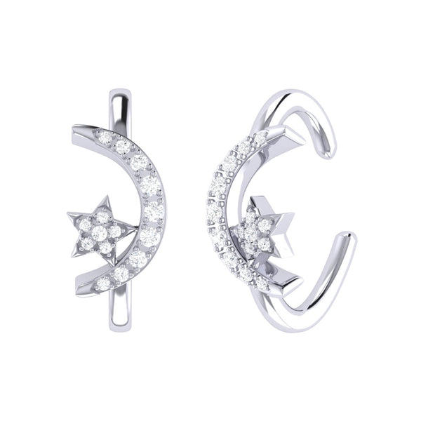 LuvMyJewelry Moonlit Star Diamond Ear Cuffs in Sterling Silver