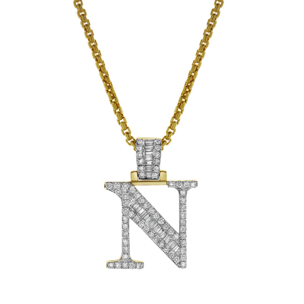 LuvMyJewelry N Initial Diamond Pendant 10K Yellow Gold - 0.8 Carats