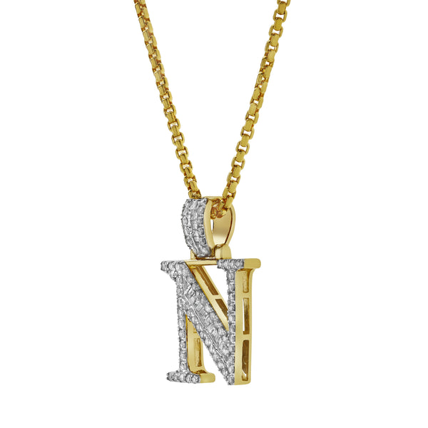 LuvMyJewelry N Initial Diamond Pendant 10K Yellow Gold - 0.8 Carats