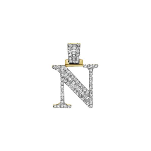 LuvMyJewelry N Initial Diamond Pendant 10K Yellow Gold - 0.8 Carats