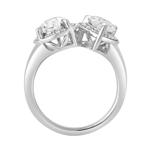LuvMyJewelry Naomi 14K White Gold Pear Toi Et Moi Lab Grown Diamond Halo Ring – 3.40 Cts