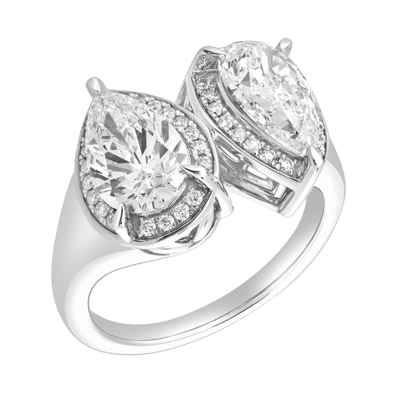 LuvMyJewelry Naomi 14K White Gold Pear Toi Et Moi Lab Grown Diamond Halo Ring – 3.40 Cts
