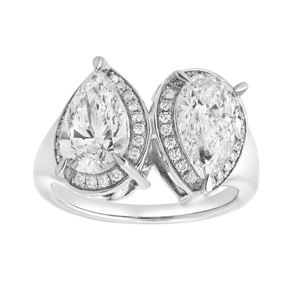 LuvMyJewelry Naomi 14K White Gold Pear Toi et Moi Lab Grown Diamond Halo Ring – 3.40 cts