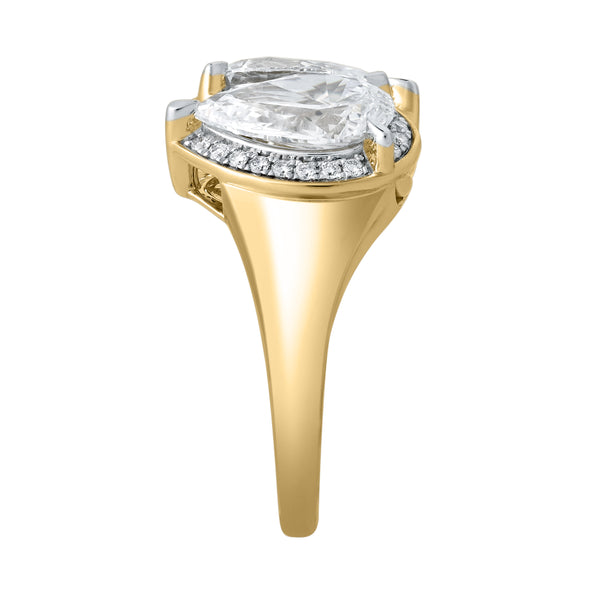 LuvMyJewelry Naomi 14K Yellow Gold Pear Toi Et Moi Lab Grown Diamond Halo Ring – 3.40 Cts