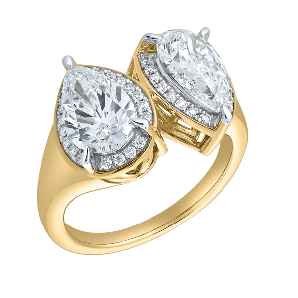LuvMyJewelry Naomi 14K Yellow Gold Pear Toi Et Moi Lab Grown Diamond Halo Ring – 3.40 Cts