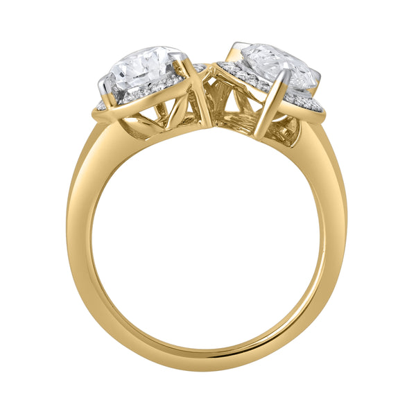 LuvMyJewelry Naomi 14K Yellow Gold Pear Toi Et Moi Lab Grown Diamond Halo Ring – 3.40 Cts