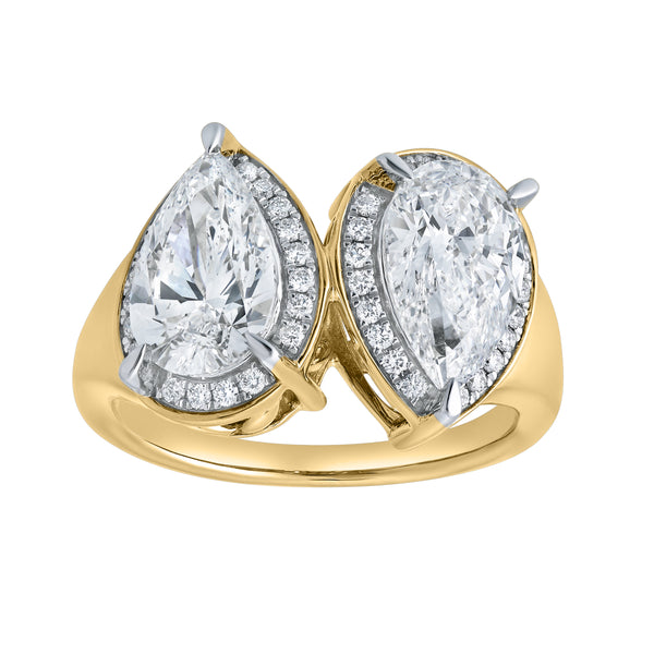 LuvMyJewelry Naomi 14K Yellow Gold Pear Toi et Moi Lab Grown Diamond Halo Ring – 3.40 cts