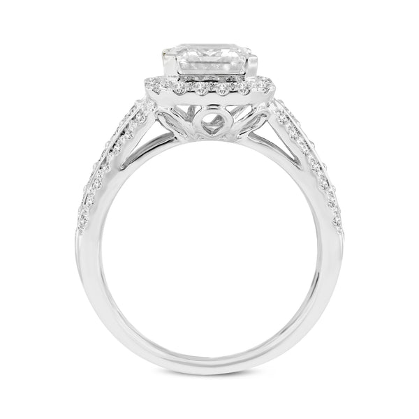 LuvMyJewelry Nare 14K White Gold Emerald Cut Lab Grown Diamond Halo Engagement Ring - 4 Ct