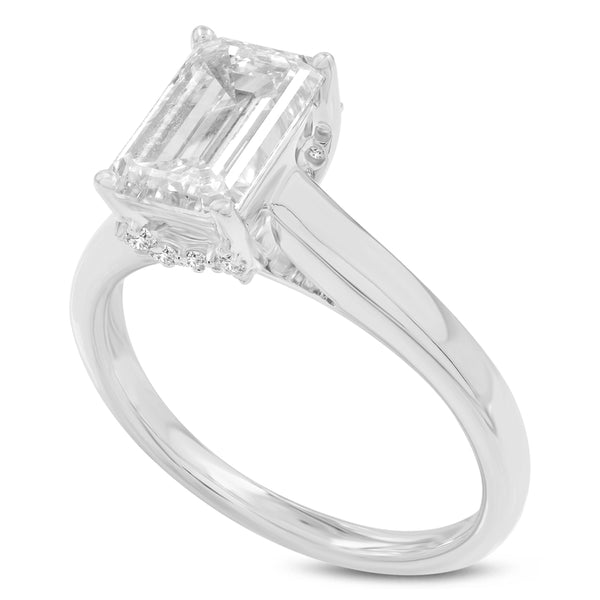 LuvMyJewelry Narine 14K White Gold Emerald Cut Lab Grown Diamond Hidden Halo Engagement Ring - 2.15 Ct