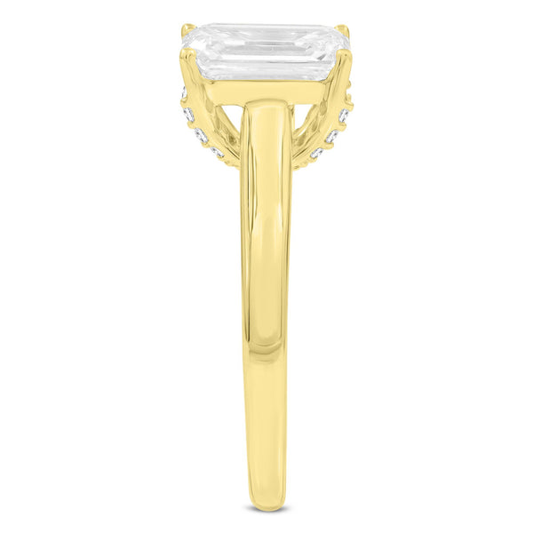 LuvMyJewelry Narine 14K Yellow Gold Emerald Cut Lab Grown Diamond Hidden Halo Engagement Ring - 2.15 Ct