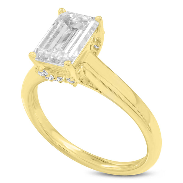LuvMyJewelry Narine 14K Yellow Gold Emerald Cut Lab Grown Diamond Hidden Halo Engagement Ring - 2.15 Ct