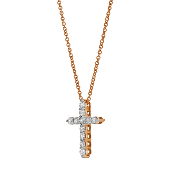 LuvMyJewelry Nazerath 10K Rose Gold Cross Diamond Pendant - 0.33 Ctw