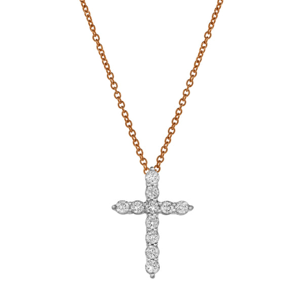 LuvMyJewelry Nazerath 10K Rose Gold Cross Diamond Pendant - 0.33 Ctw