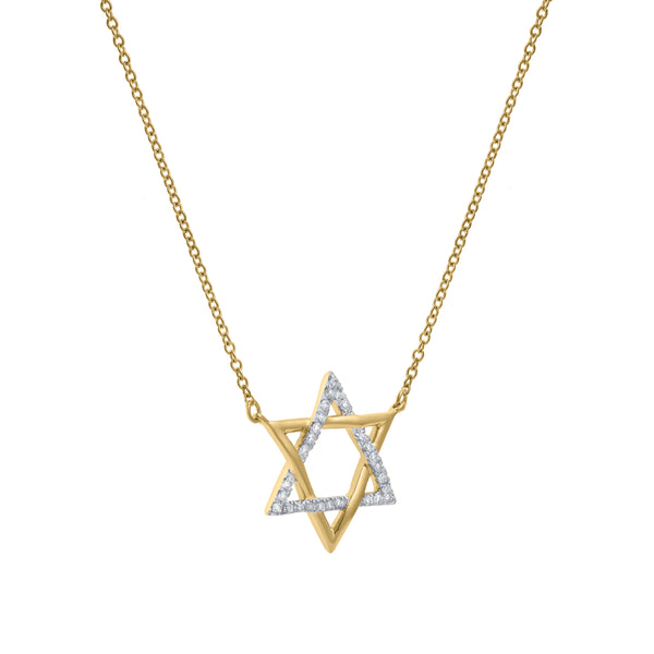 LuvMyJewelry Neriah 14K Yellow Gold Star Of David Diamond Pendant – 0.08 CTW
