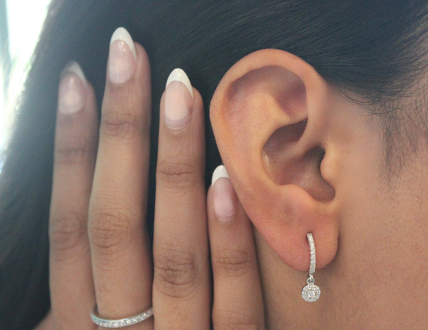 LuvMyJewelry Nerida Pave Round Diamond Drop Huggie Hoop Earrings In 14K White Gold