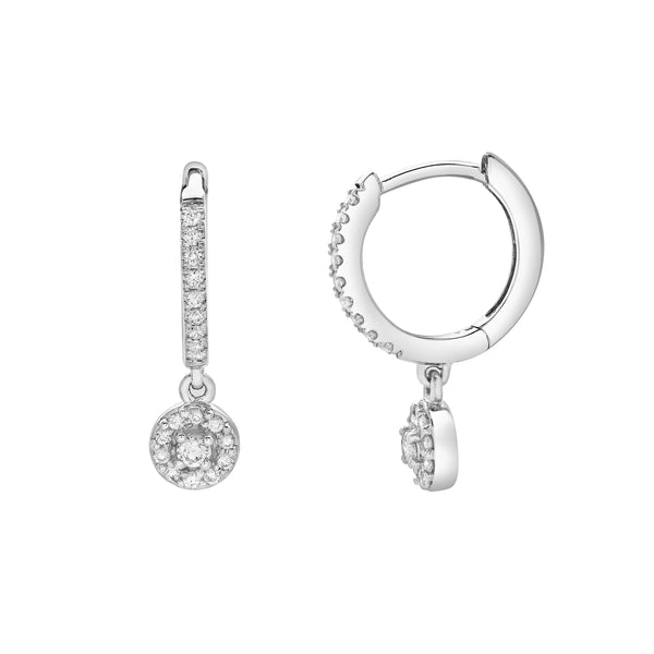 LuvMyJewelry Nerida Pave Round Diamond Drop Huggie Hoop Earrings In 14K White Gold