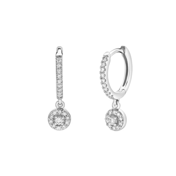 LuvMyJewelry Nerida Pave Round Diamond Drop Huggie Hoop Earrings in 14K White Gold