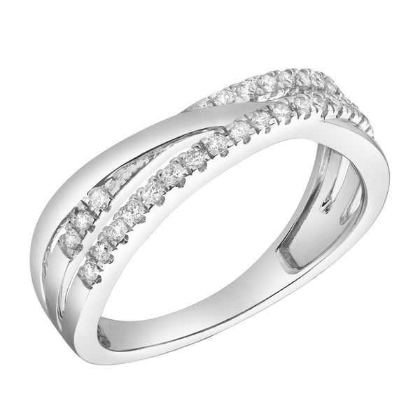 LuvMyJewelry Nexus 14K White Gold Round Diamond Studded Crossover Band Ring - 0.24cts