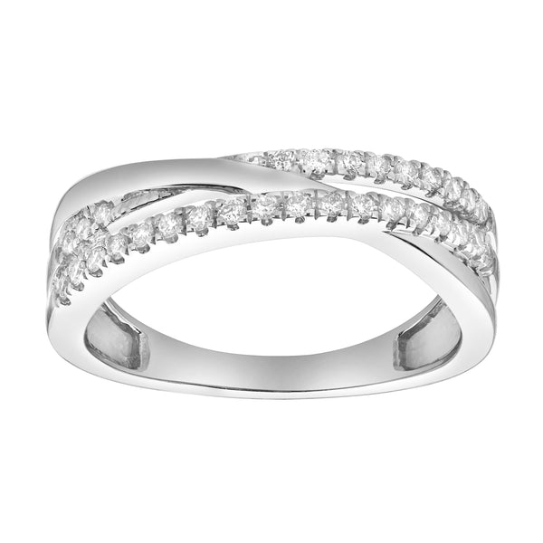 LuvMyJewelry Nexus 14K White Gold Round Diamond Studded Crossover Band Ring - 0.24cts