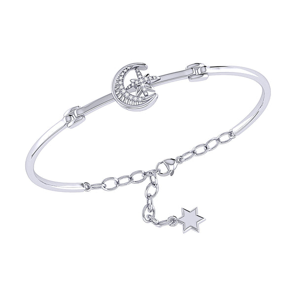 LuvMyJewelry Nighttime Lovers Crescent Diamond Bangle in 14K White Gold