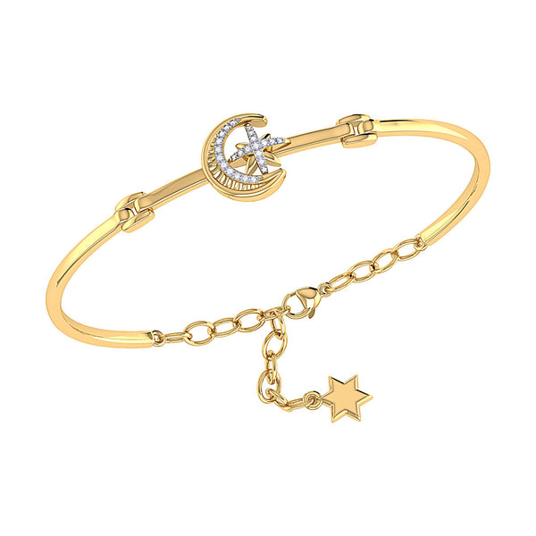 LuvMyJewelry Nighttime Lovers Crescent Diamond Bangle in 14K Yellow Gold