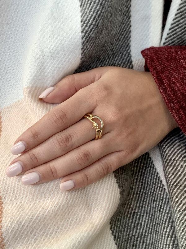 LuvMyJewelry Nighttime Moon Star Lovers Detachable Diamond Ring In 14K Yellow Gold