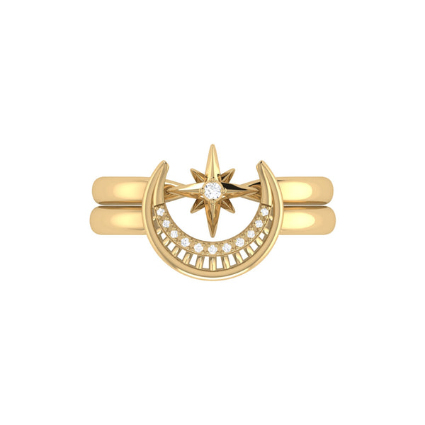 LuvMyJewelry Nighttime Moon Star Lovers Detachable Diamond Ring In 14K Yellow Gold