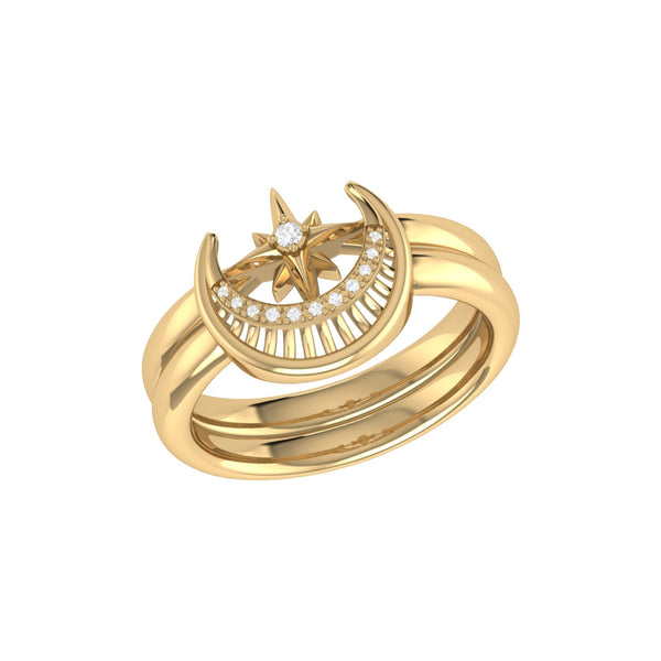 LuvMyJewelry Nighttime Moon Star Lovers Detachable Diamond Ring in 14K Yellow Gold
