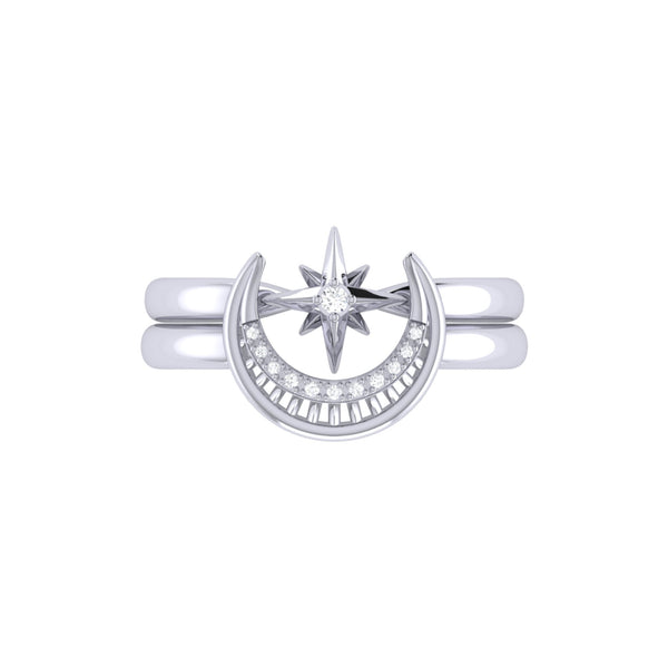 LuvMyJewelry Nighttime Moon Star Lovers Detachable Diamond Ring In 14K White Gold