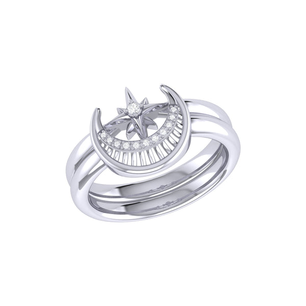 LuvMyJewelry Nighttime Moon Star Lovers Detachable Diamond Ring in 14K White Gold