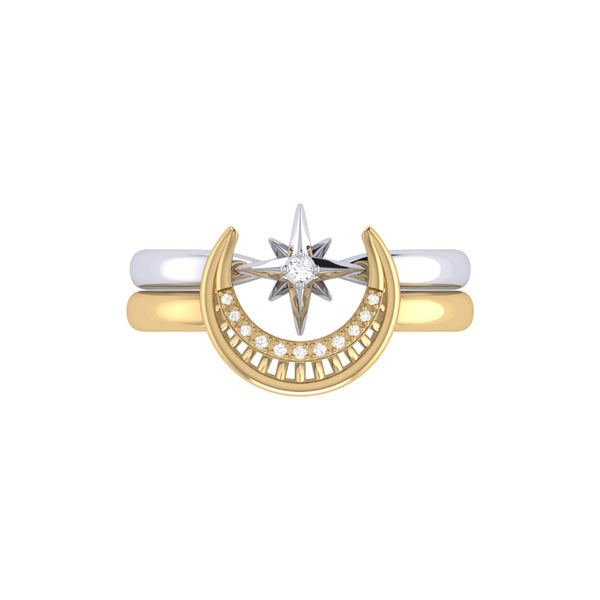 LuvMyJewelry Nighttime Moon Star Lovers Two-Tone Detachable Diamond Ring In 14K Yellow Gold Vermeil On Sterling Silver