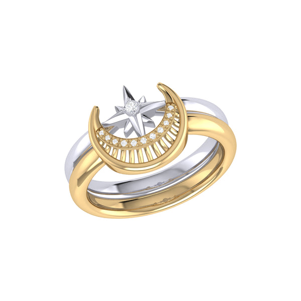 LuvMyJewelry Nighttime Moon Star Lovers Two-Tone Detachable Diamond Ring in 14K Yellow Gold Vermeil on Sterling Silver