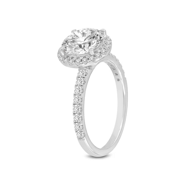 LuvMyJewelry Niri 14K White Gold Round Lab Grown Halo Cathedral Diamond Ring - 2.45 Ct
