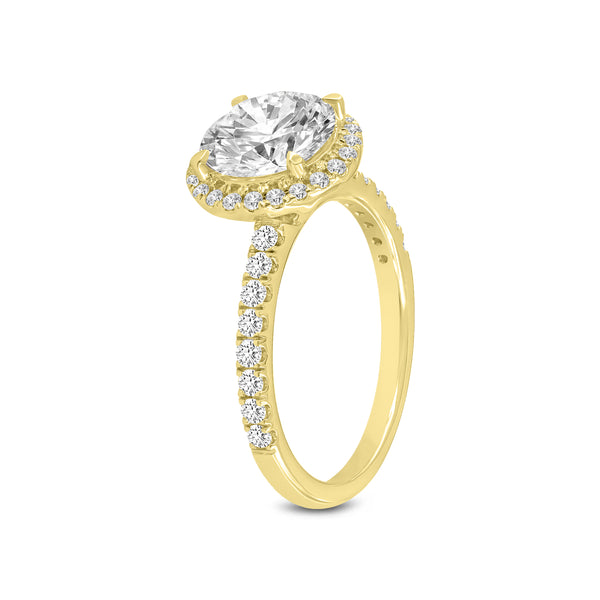 LuvMyJewelry Niri 14K Yellow Gold Round Lab Grown Halo Cathedral Diamond Ring - 2.45 Ct