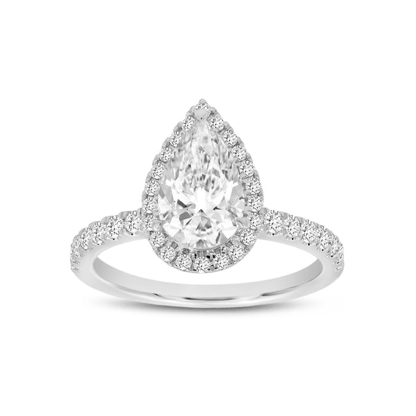 LuvMyJewelry Noor 14K White Gold Pear Lab Grown Diamond Halo Engagement Ring - 2 Ct