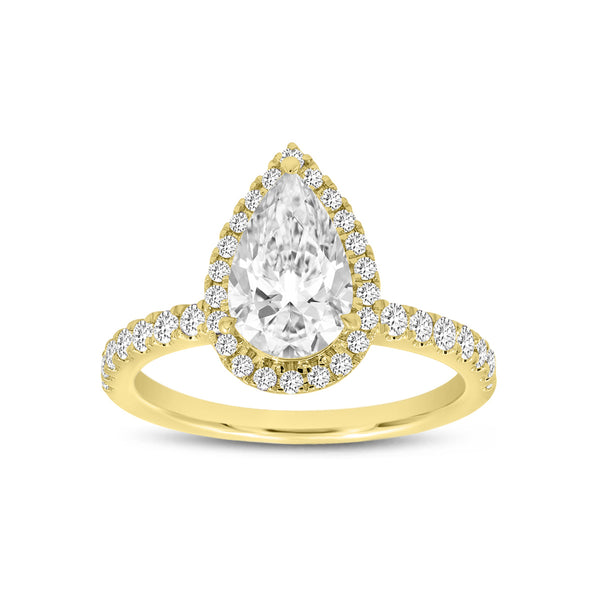 LuvMyJewelry Noor 14K Yellow Gold Pear Lab Grown Diamond Halo Engagement Ring - 2.0 Ct