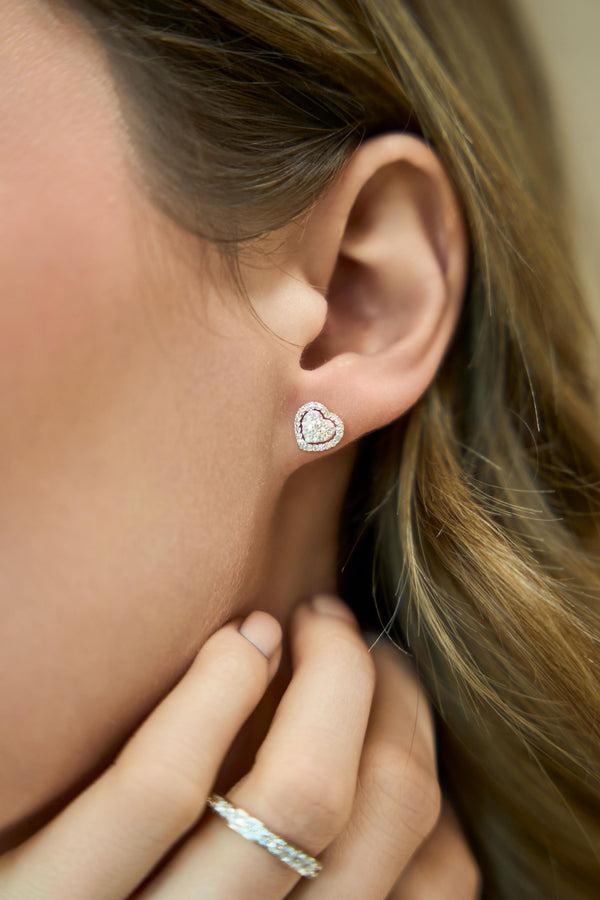 LuvMyJewelry Nora Heart Diamond Earrings In 14K Yellow Gold