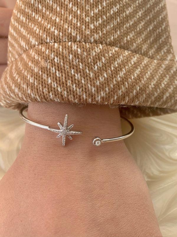LuvMyJewelry North Star Adjustable Diamond Cuff In 14K White Gold