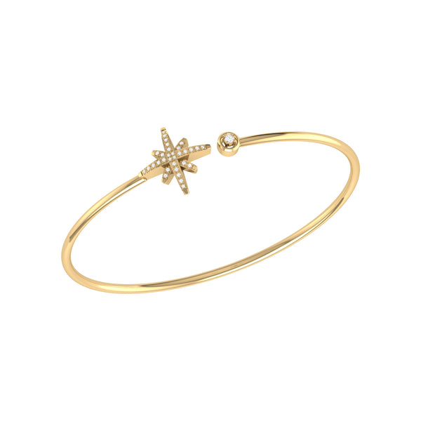 LuvMyJewelry North Star Adjustable Diamond Cuff in 14K Yellow Gold Vermeil on Sterling Silver