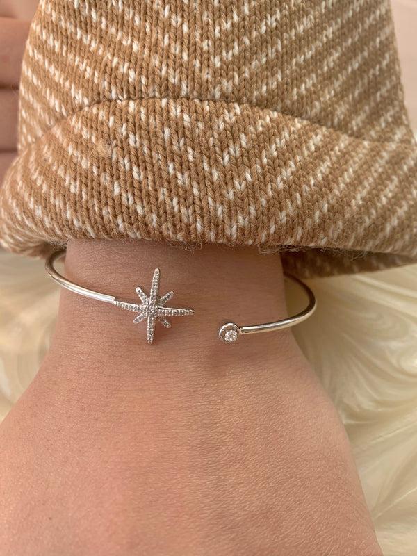 LuvMyJewelry North Star Adjustable Diamond Cuff In Sterling Silver
