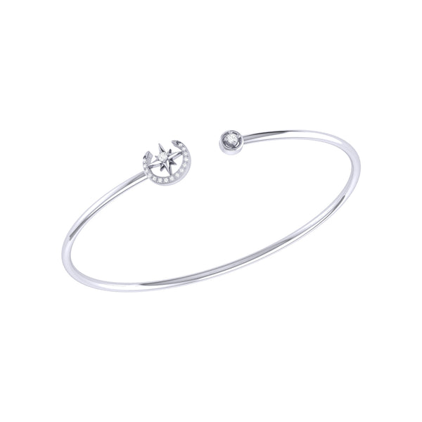 LuvMyJewelry North Star Crescent Adjustable Diamond Cuff in Sterling Silver
