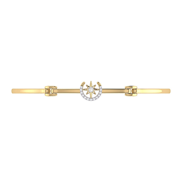 LuvMyJewelry North Star Crescent Diamond Bangle In 14K Yellow Gold