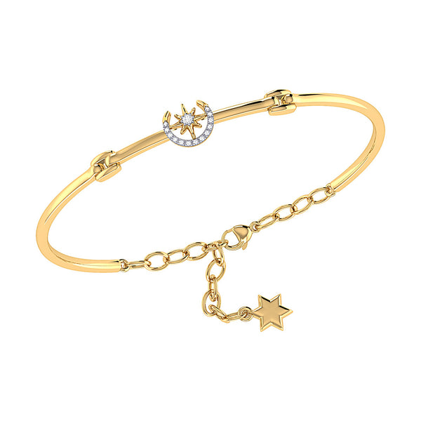 LuvMyJewelry North Star Crescent Diamond Bangle in 14K Yellow Gold Vermeil on Sterling Silver
