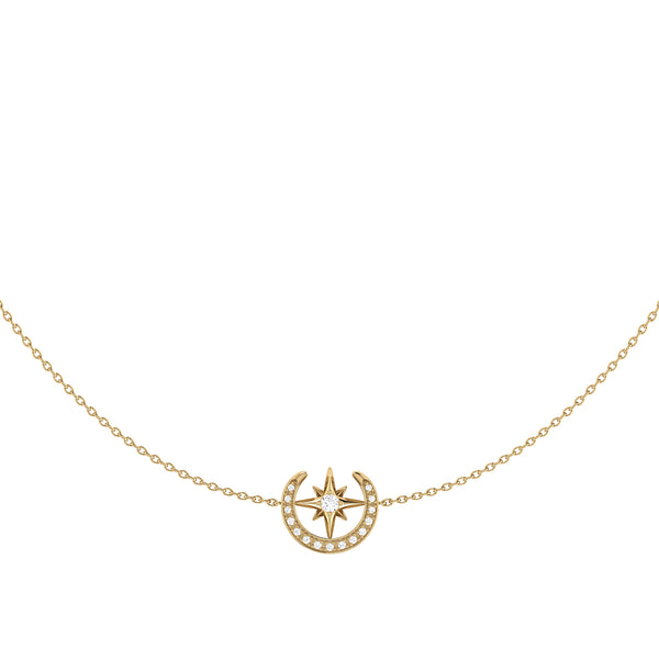 LuvMyJewelry North Star Crescent Layered Diamond Necklace In 14K Yellow Gold Vermeil On Sterling Silver