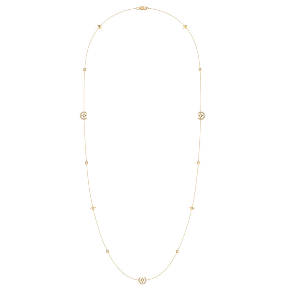 LuvMyJewelry North Star Crescent Layered Diamond Necklace in 14K Yellow Gold Vermeil on Sterling Silver