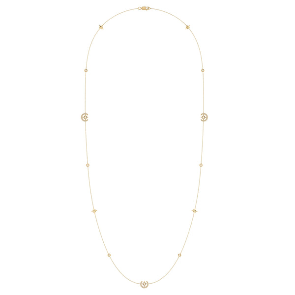 LuvMyJewelry North Star Crescent Layered Diamond Necklace in 14K Yellow Gold