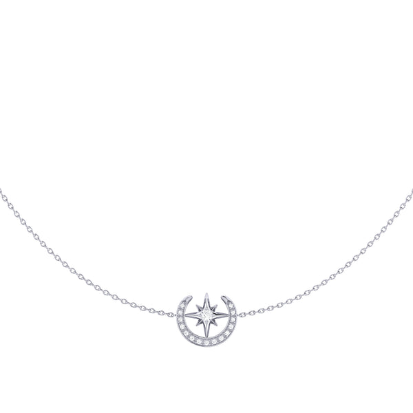 LuvMyJewelry North Star Crescent Layered Diamond Necklace In Sterling Silver