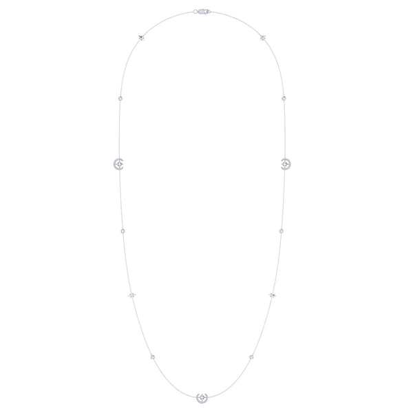 LuvMyJewelry North Star Crescent Layered Diamond Necklace in Sterling Silver
