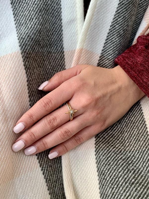 LuvMyJewelry North Star Detachable Diamond Ring In 14K Yellow Gold Vermeil On Sterling Silver