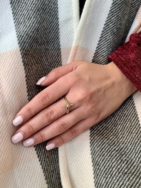 LuvMyJewelry North Star Detachable Diamond Ring In 14K Yellow Gold